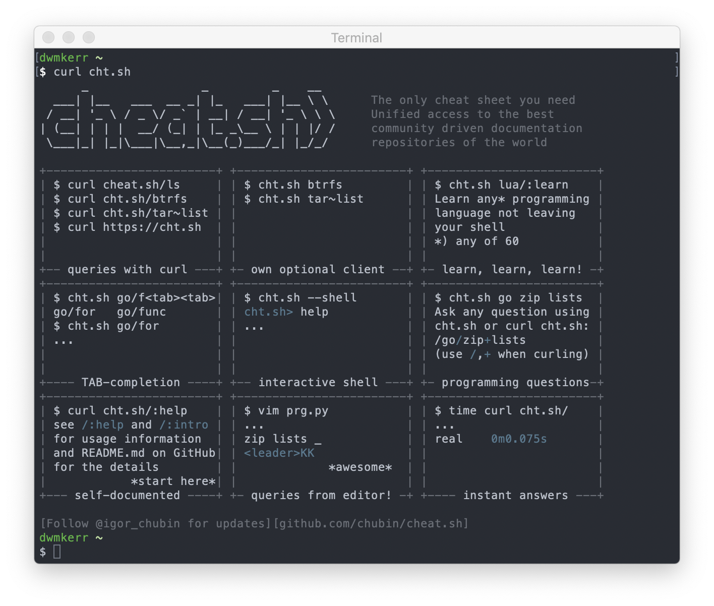 Screenshot: The Cheat.sh tool