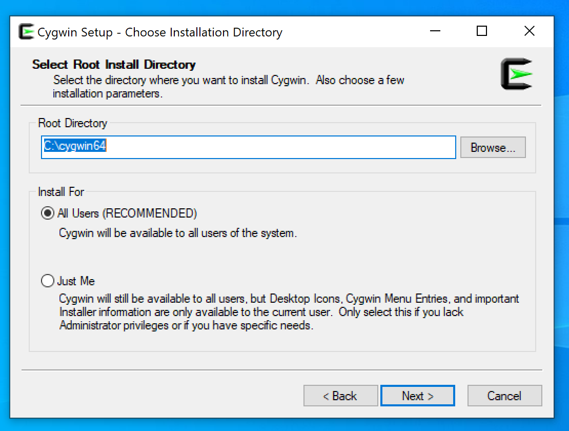 Screenshot: Cygwin Setup