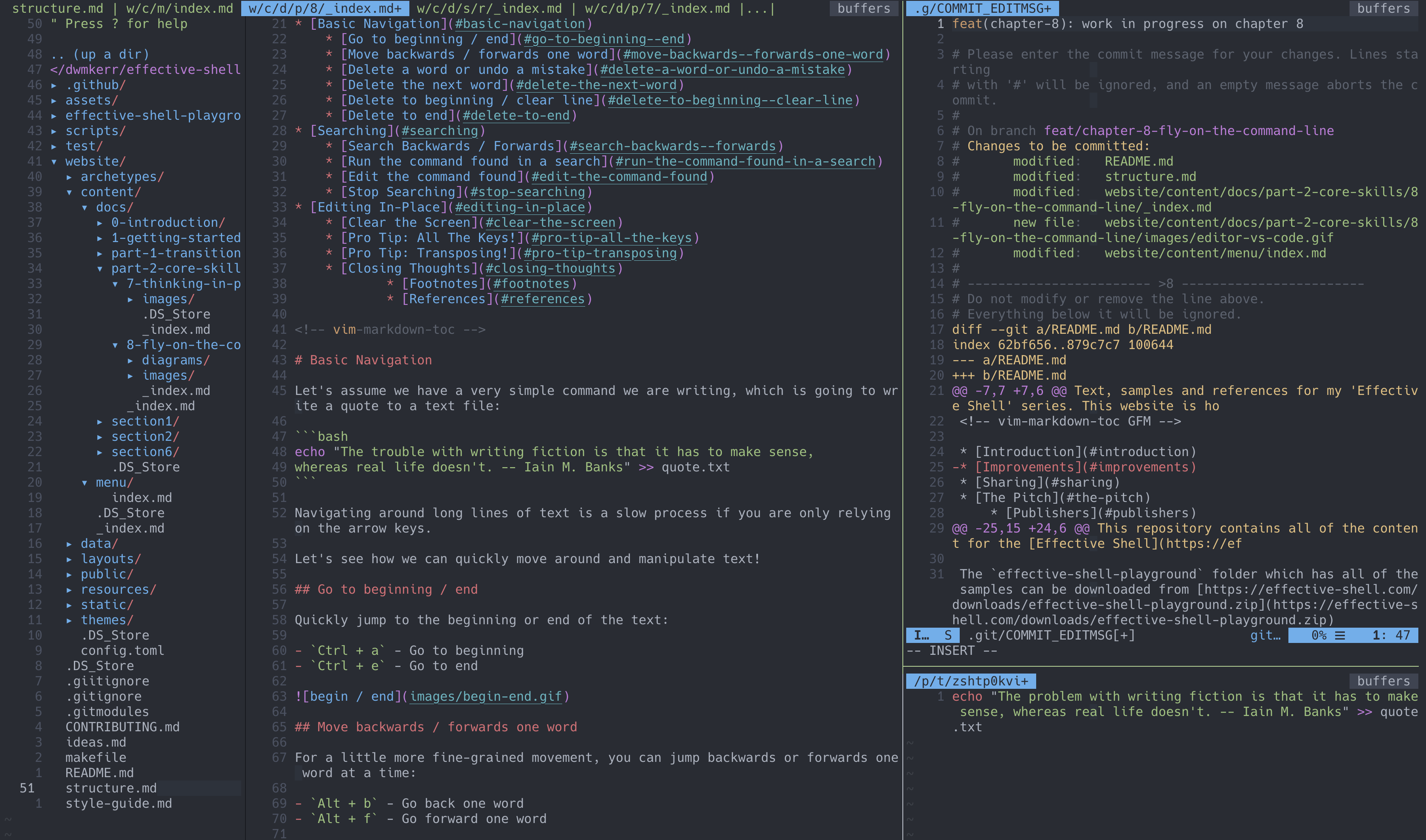 Screenshot: Two shell editors