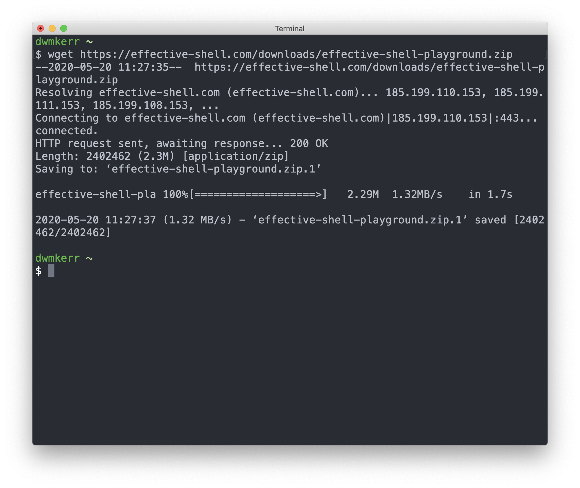 Screenshot: wget