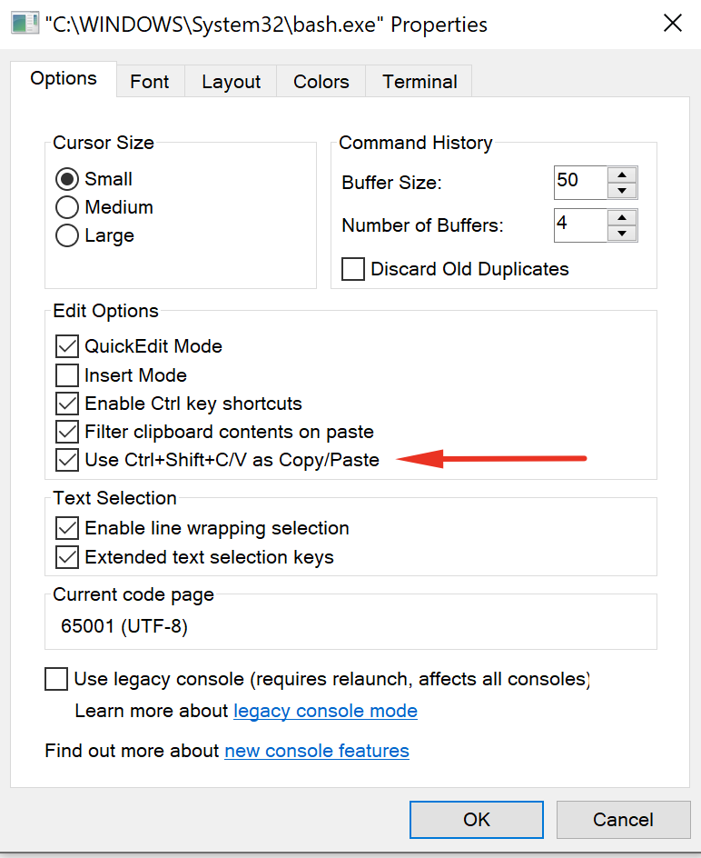 Screenshot: Use Ctrl+Shift+C/V as Copy/Paste on Bash on Windows